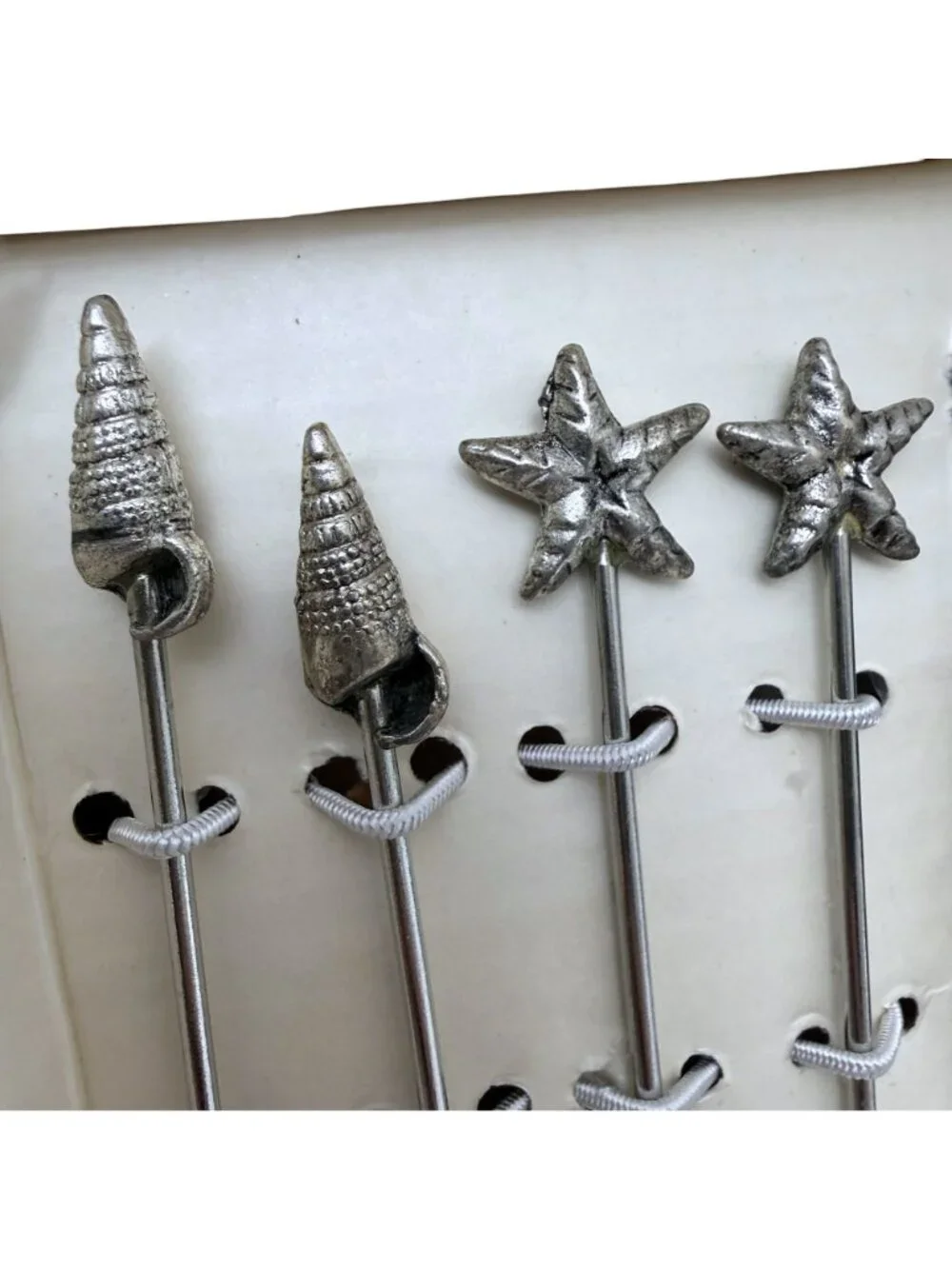 PIER 1 Seashell Cocktail Picks Set 8 with Holder Metal Charcuterie Forks New
